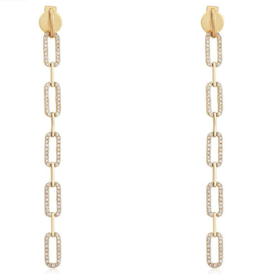 Link Drop Diamond Chain Earrings in 14K Yellow Gold