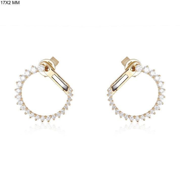 Circle Sparkle Stud Hoop Earrings in 14K Yellow Gold