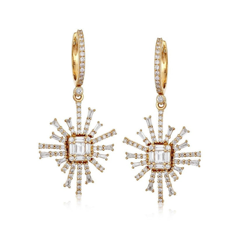 Radiant Nova Diamond Drop Earrings in 14K Yellow Gold