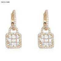 Diamond Lock Charm Hoop Earrings in 14K Yellow Gold