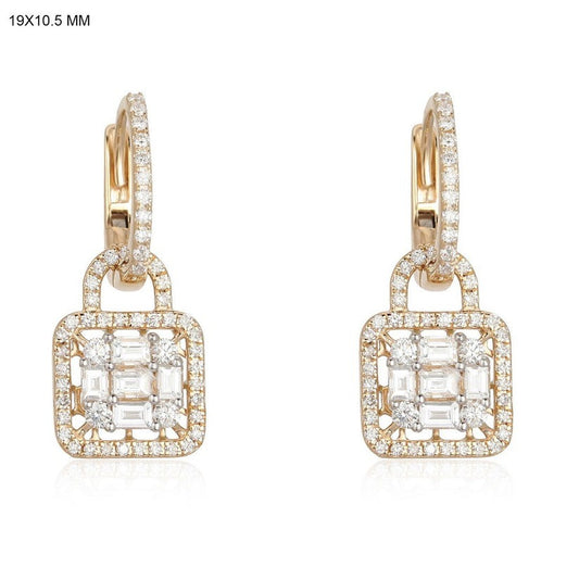 Diamond Lock Charm Hoop Earrings in 14K Yellow Gold