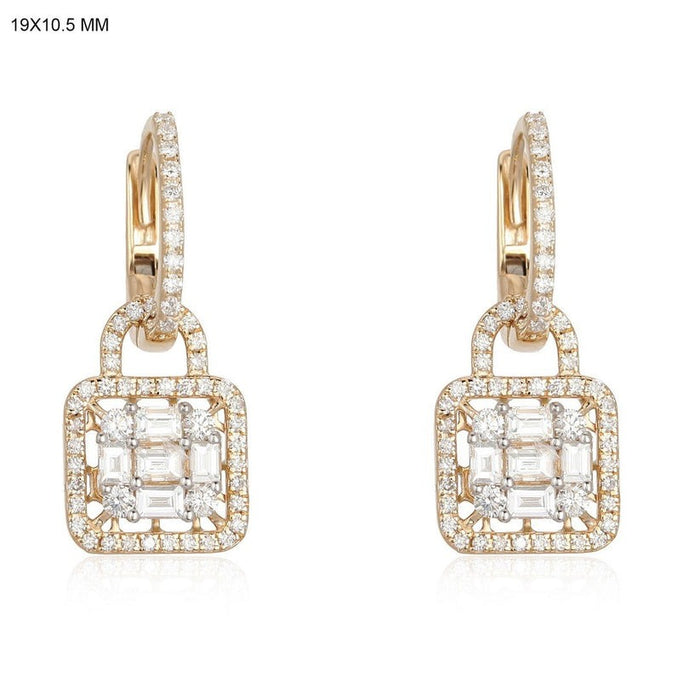 Diamond Lock Charm Hoop Earrings in 14K Yellow Gold