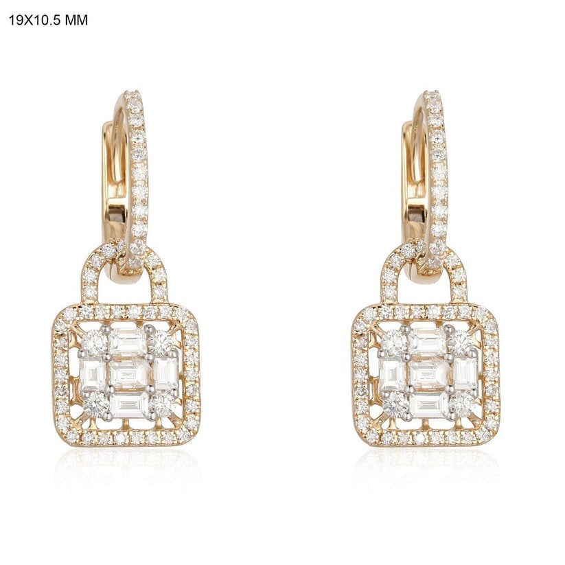 Diamond Lock Charm Hoop Earrings in 14K Yellow Gold
