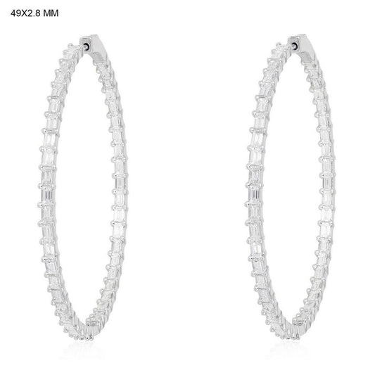 Baguette Diamond Edge Hoop Earrings in 14K White Gold
