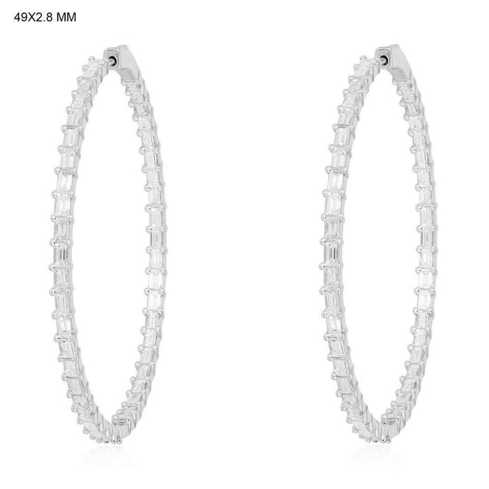 Baguette Diamond Edge Hoop Earrings in 14K White Gold