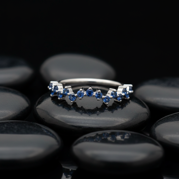 Elegant Blue Sapphire 14K White Gold Stacking Ring