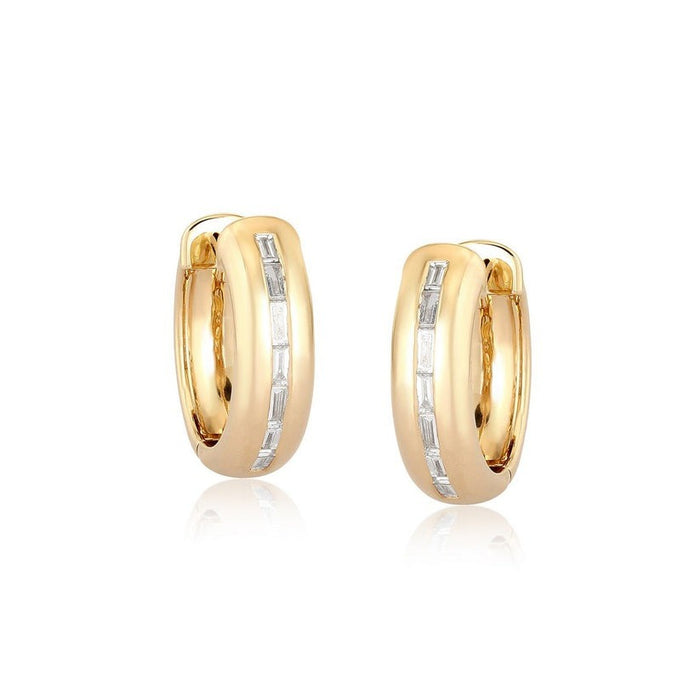 Lustrous Opal 14K Huggies Diamond Earrings