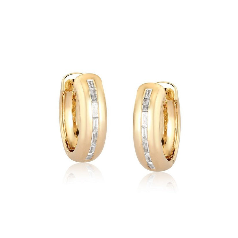 Lustrous Opal 14K Huggies Diamond Earrings