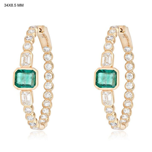 Diamond Cut Gemstone Hoop Earrings in 14K Yellow Gold