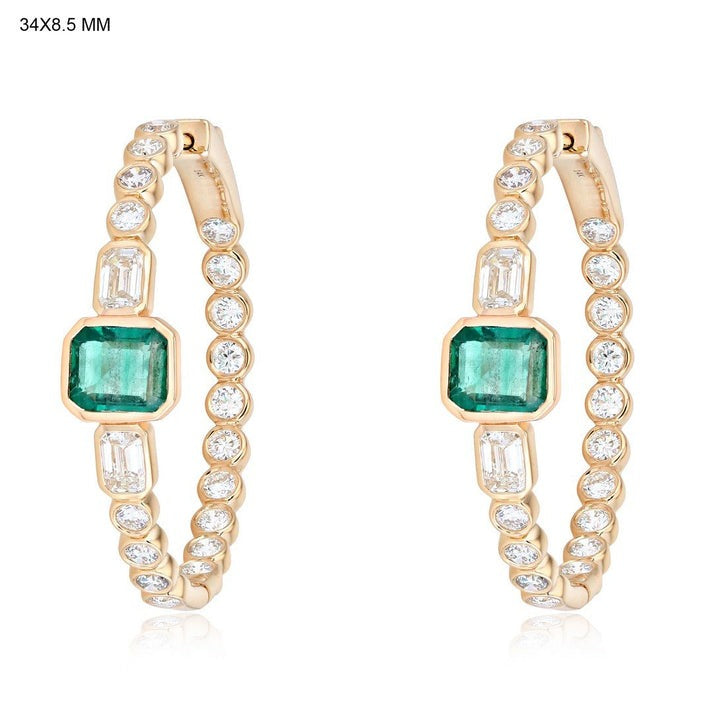 Diamond Cut Gemstone Hoop Earrings in 14K Yellow Gold