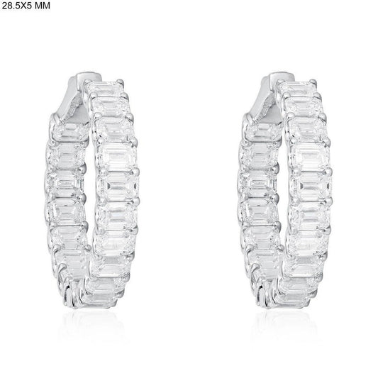 Eternity Style Emerald Cut Diamond Hoop Earrings in 18K White Gold
