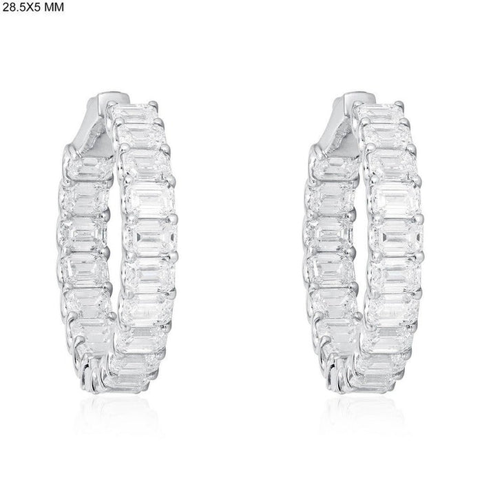 Eternity Style Emerald Cut Diamond Hoop Earrings in 18K White Gold
