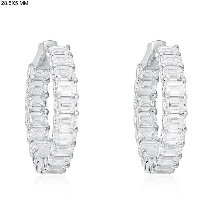 Eternity Style Emerald Cut Diamond Hoop Earrings in 18K White Gold