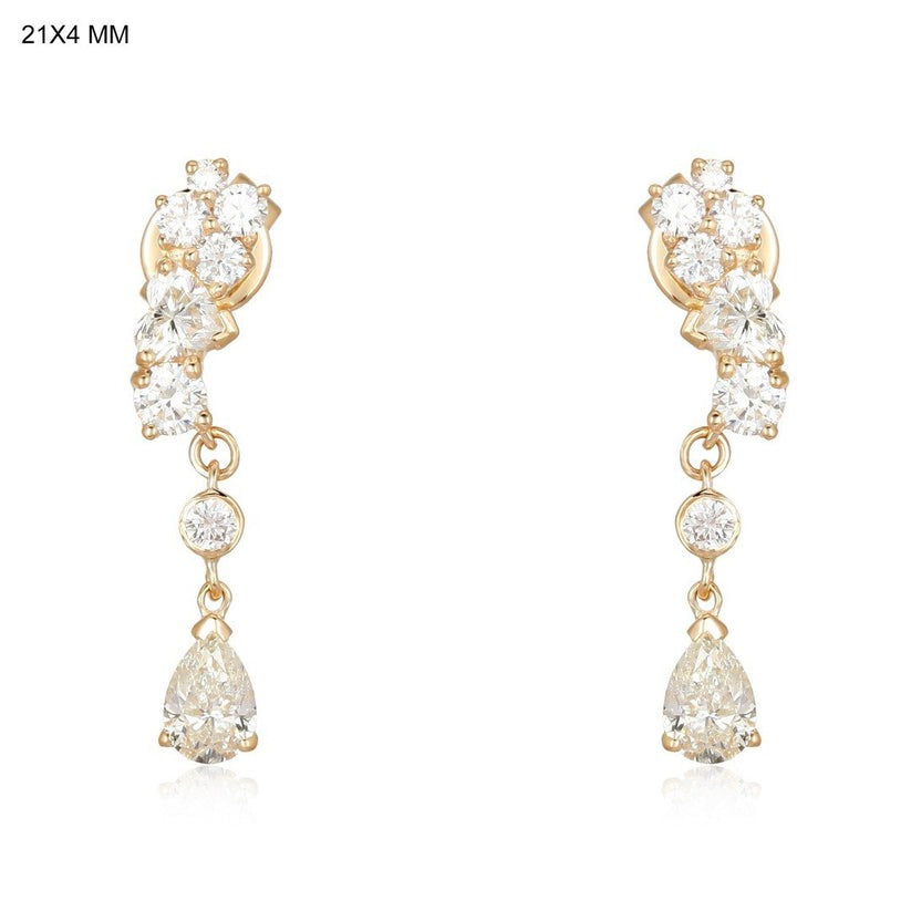Cluster Drop Pear Diamond Earrings in 14K Yellow Gold