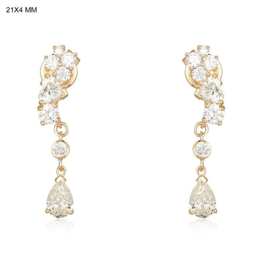 Cluster Drop Pear Diamond Earrings in 14K Yellow Gold