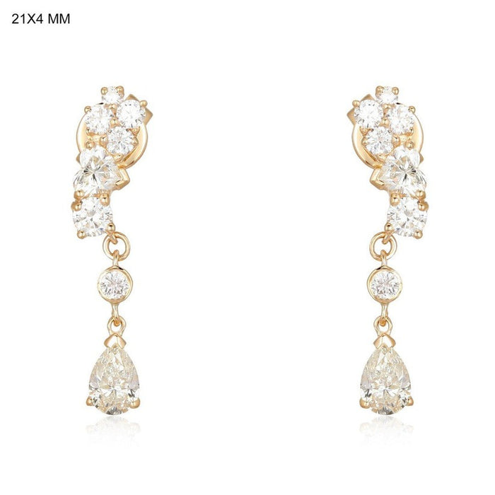 Cluster Drop Pear Diamond Earrings in 14K Yellow Gold