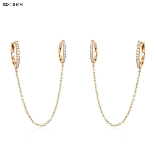 Double Chain Diamond Huggie Earrings in 14K Yellow Gold