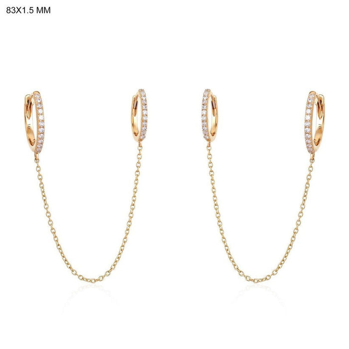 Double Chain Diamond Huggie Earrings in 14K Yellow Gold
