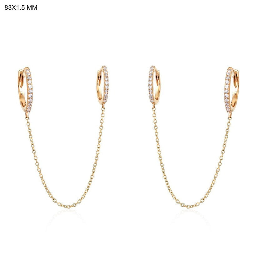 Double Chain Diamond Huggie Earrings in 14K Yellow Gold
