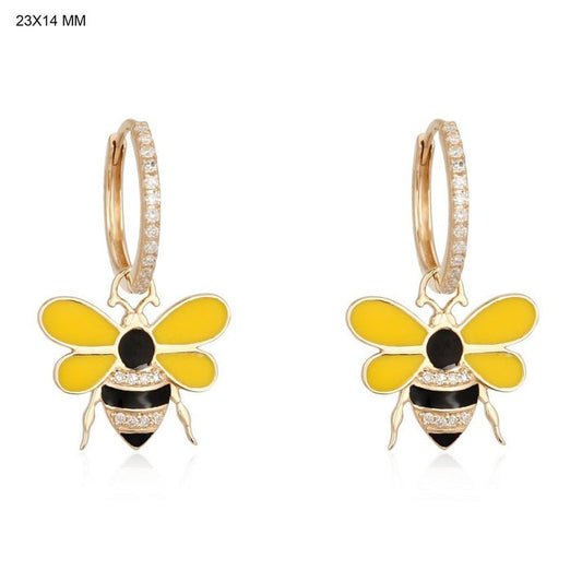 Enamel Bee Dangle Earrings in 14K Yellow Gold