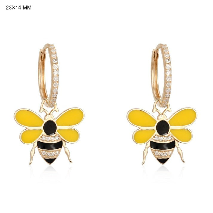 Enamel Bee Dangle Earrings in 14K Yellow Gold