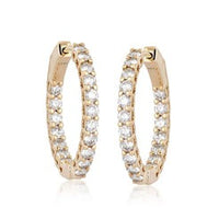 Round Diamond Charm Hoop Earrings in 14K Gold