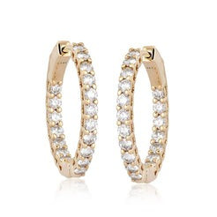 Round Diamond Charm Hoop Earrings in 14K Gold