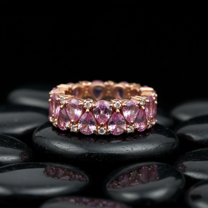 Pink Sapphire Pear-Cut 14K Rose Gold Eternity Band Ring