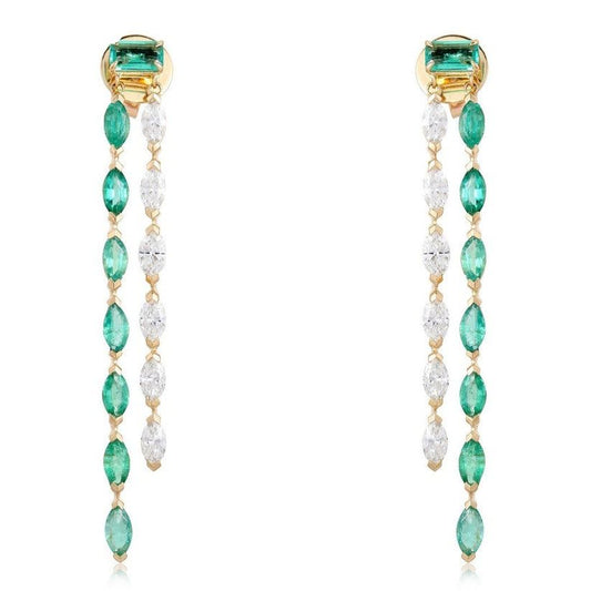 Emerald Cut Dual Strand Drop Earrings in 14K Yellow Gold