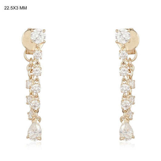Teardrop Diamond Chain Drop Earrings in 14K Yellow Gold