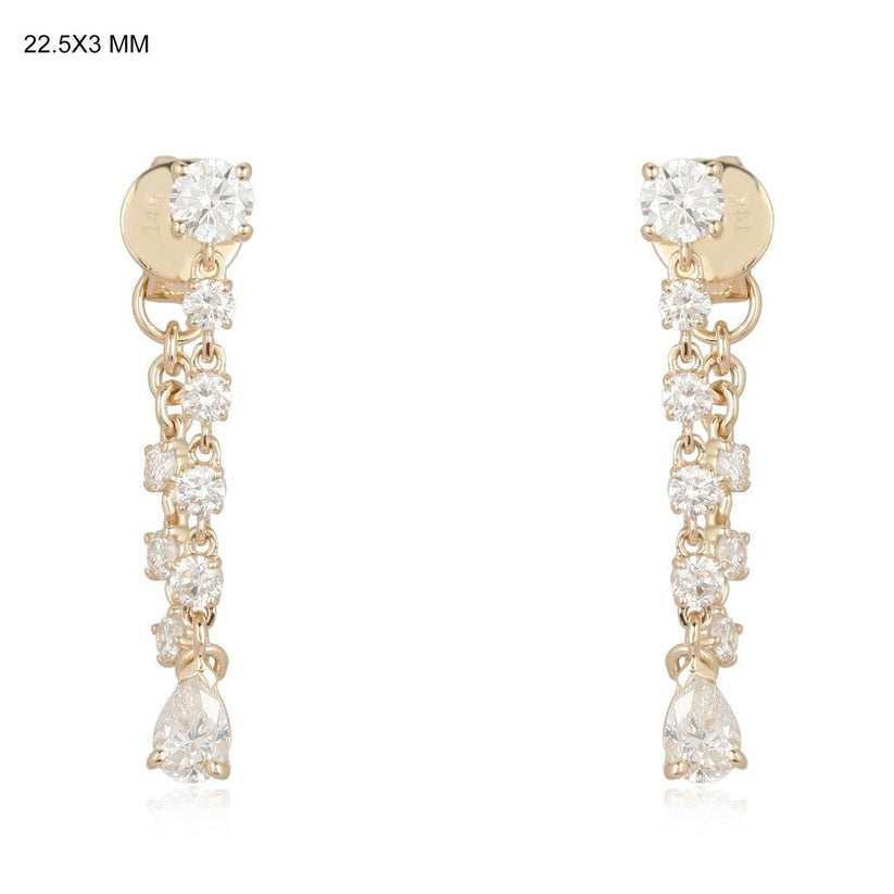 Teardrop Diamond Chain Drop Earrings in 14K Yellow Gold