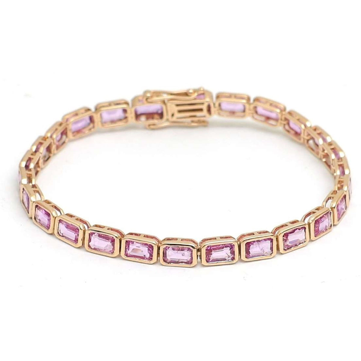 Emerald Cut Pink Sapphire 14K Gold Tennis Bracelet
