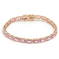 Emerald Cut Pink Sapphire 14K Gold Tennis Bracelet