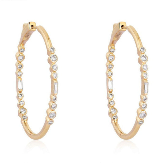 Gold Diamond Hoop Earrings in 14K Yellow Gold