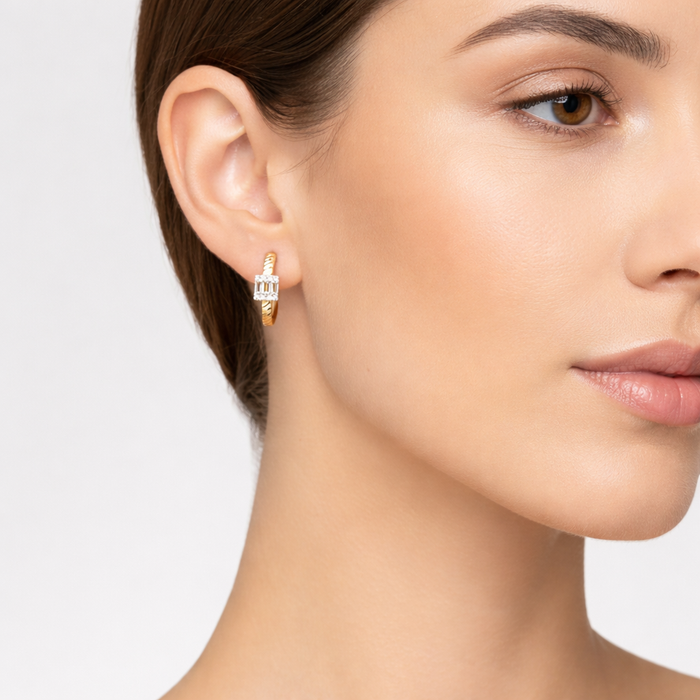 Aurora Bliss Diamond Hoop Earrings in 14K Yellow Gold