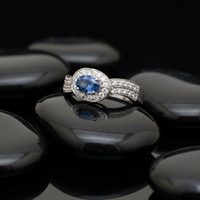 Classic Oval 14K Blue Sapphire Diamond Halo Ring
