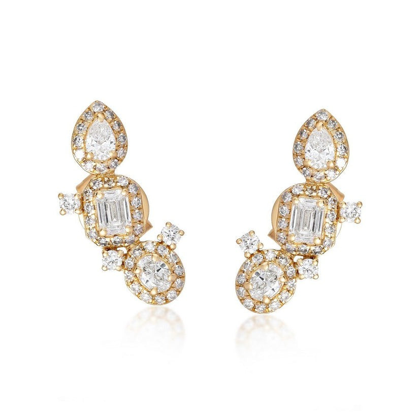 Curve Diamond Climbers Earrings in 14K Yellow Gold