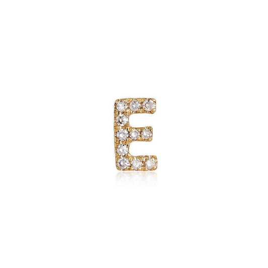 Personalized E Initial Diamond Stud Earring in 14K Yellow Gold