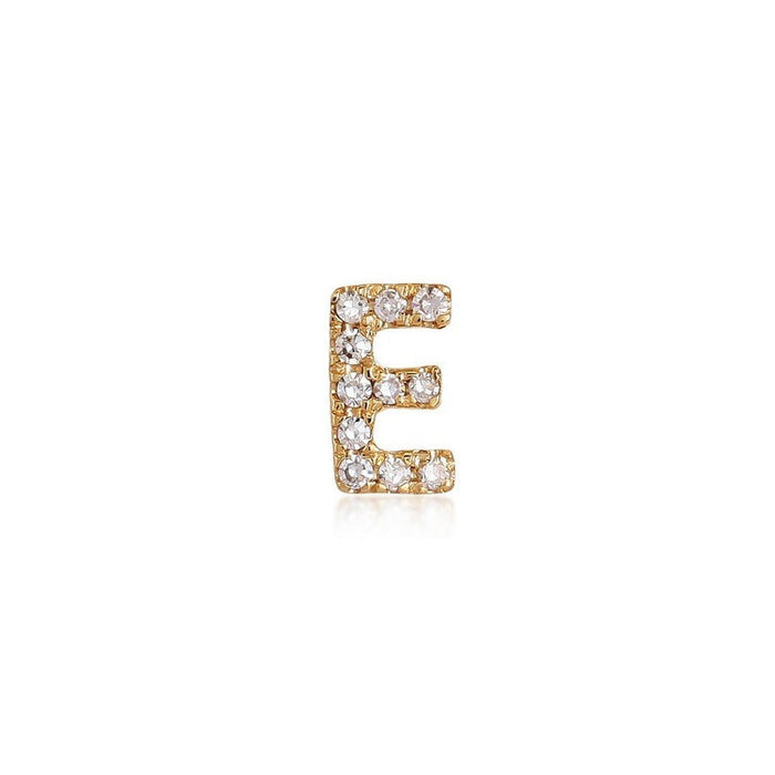 Personalized E Initial Diamond Stud Earring in 14K Yellow Gold