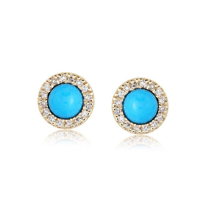 Feminine Turquoise Diamond Stud Earrings in 14K Yellow Gold