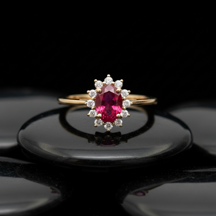 Oval Pink Sapphire Gemstone 14K Gold Engagement Ring