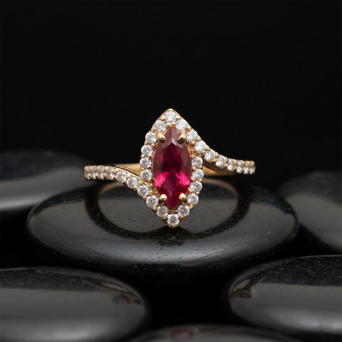 Marquise Ruby 14K (18K Custom) Gold Diamond Halo Ring
