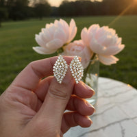 Radiant Cluster Diamond Leaf Earrings in 14K Yellow Gold