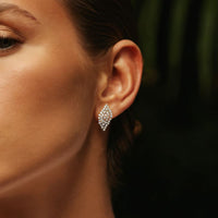 Radiant Cluster Diamond Leaf Earrings in 14K Yellow Gold