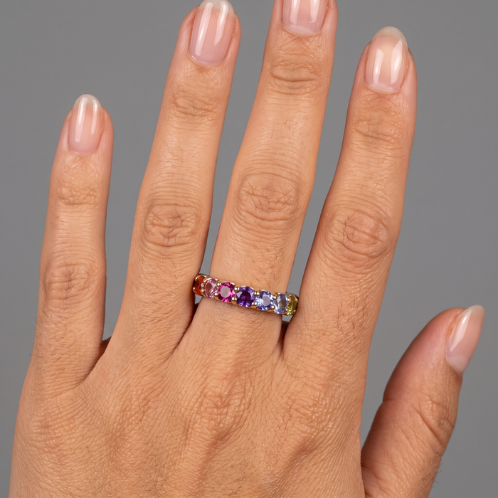Gleaming Rainbow Sapphire 14K Gold Eternity Ring
