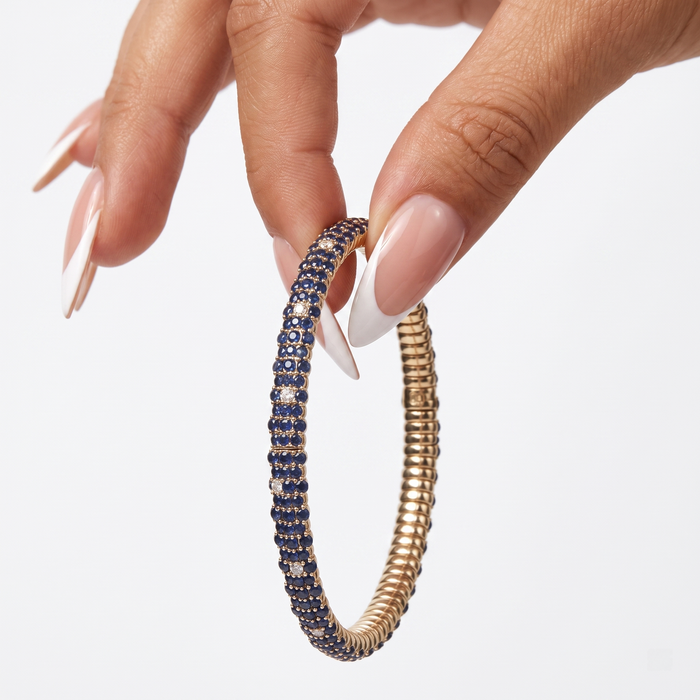 Blue Sapphire Diamond Tennis Bracelet in 14K Yellow Gold