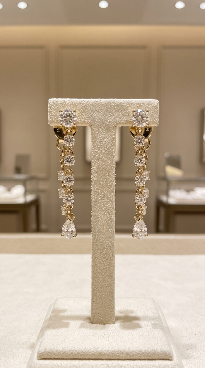 Teardrop Diamond Chain Drop Earrings in 14K Yellow Gold