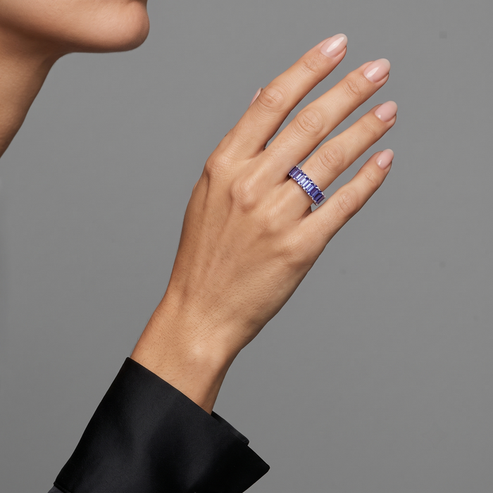 Emerald-Cut Tanzanite 14K White Gold Eternity Band Ring