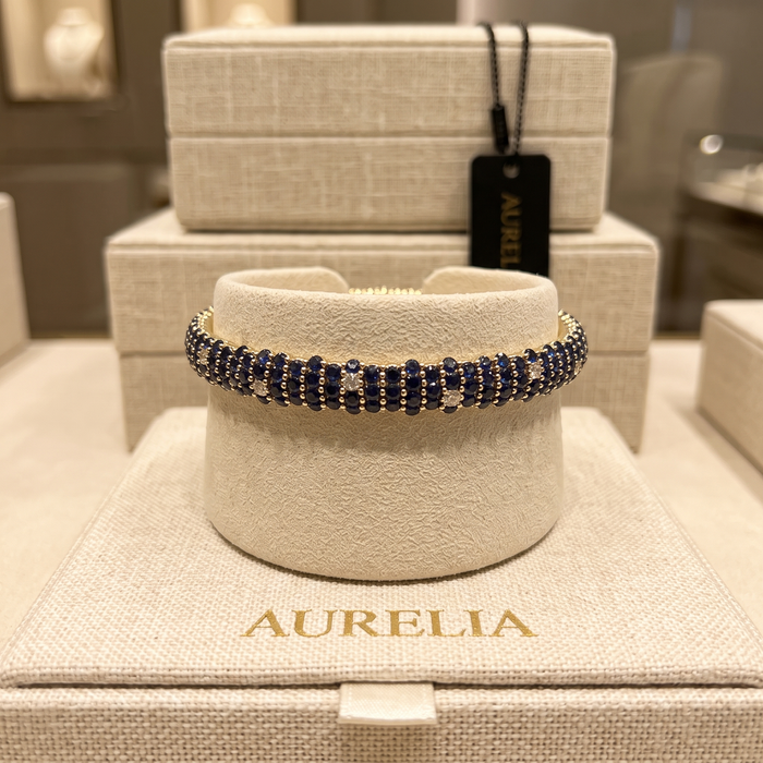 Blue Sapphire Diamond Tennis Bracelet in 14K Yellow Gold
