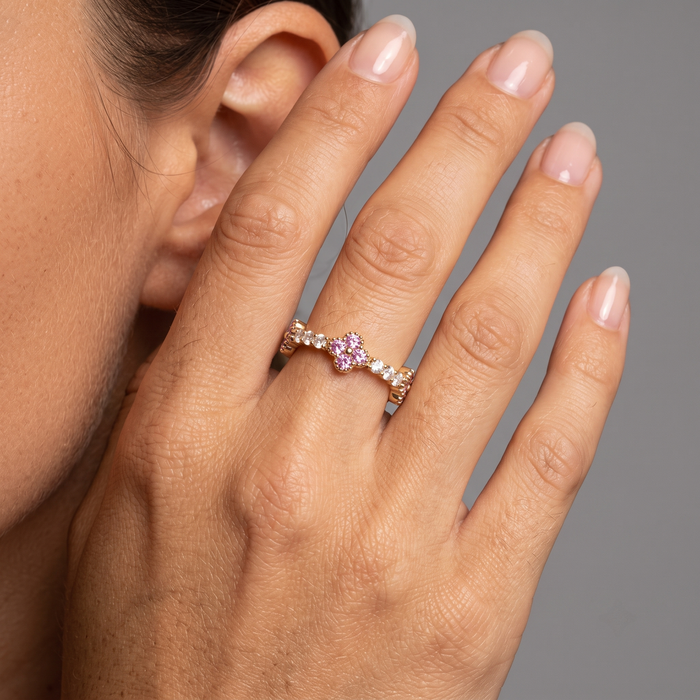 Floral Pink Sapphire & Diamond 14K Gold Ring